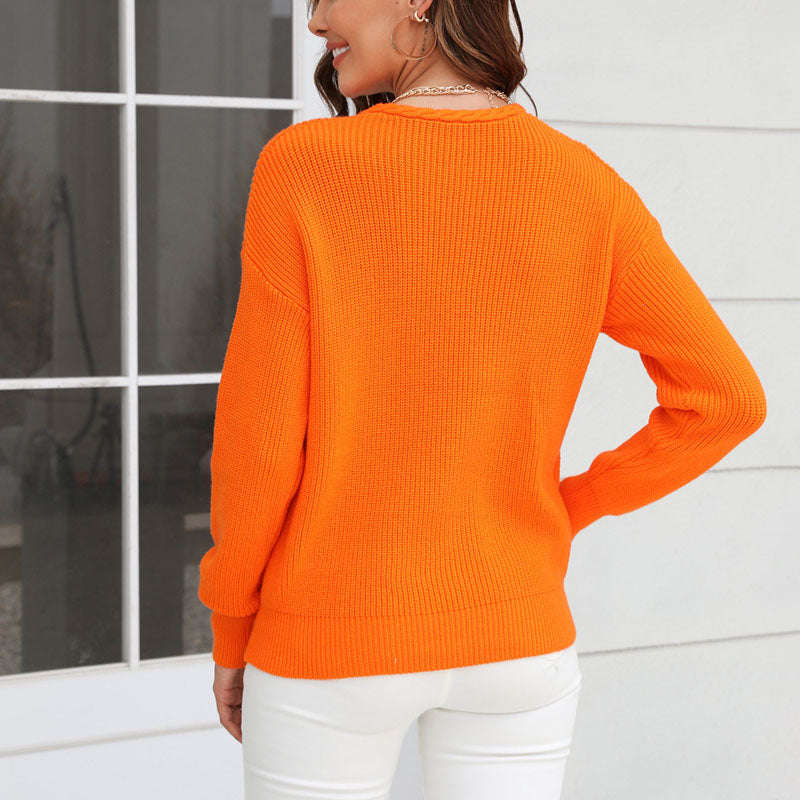 Damen Strickpullover mit V-Ausschnitt in lockerer Passform – Wanfrieda