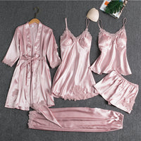 Satinschlafset 5-teilig mit Spitze für Damen – Liora