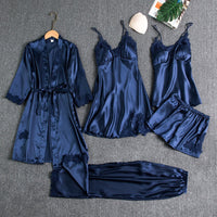 Satinschlafset 5-teilig mit Spitze für Damen – Liora