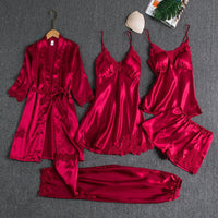Satinschlafset 5-teilig mit Spitze für Damen – Liora