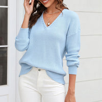 Damen Strickpullover mit V-Ausschnitt in lockerer Passform – Wanfrieda