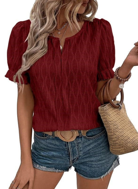 Luftiges & Stilvolles Damen Puffarm-Shirt mit Spitzenakzent – Noemi