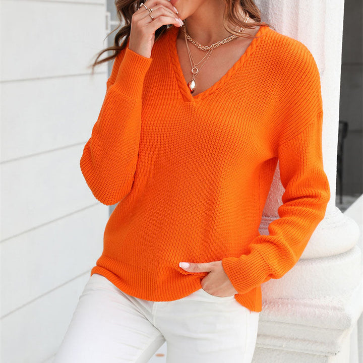 Damen Strickpullover mit V-Ausschnitt in lockerer Passform – Wanfrieda
