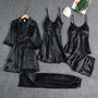 Satinschlafset 5-teilig mit Spitze für Damen – Liora