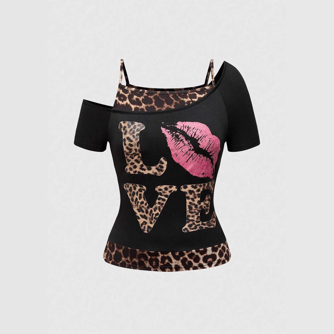 Trendy Damen Off-Shoulder Shirt mit Leopardenprint – Zaria