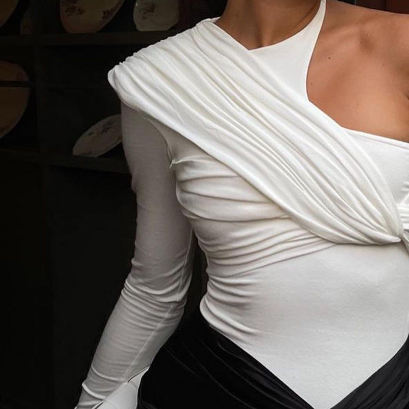 Stilvoller Damen Langarm-Bodysuit mit Drapé-Effekt & figurbetontem Schnitt – Mira