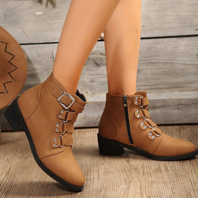 Damen Stiefeletten mit Blockabsatz im Vintage Look – Yolisa