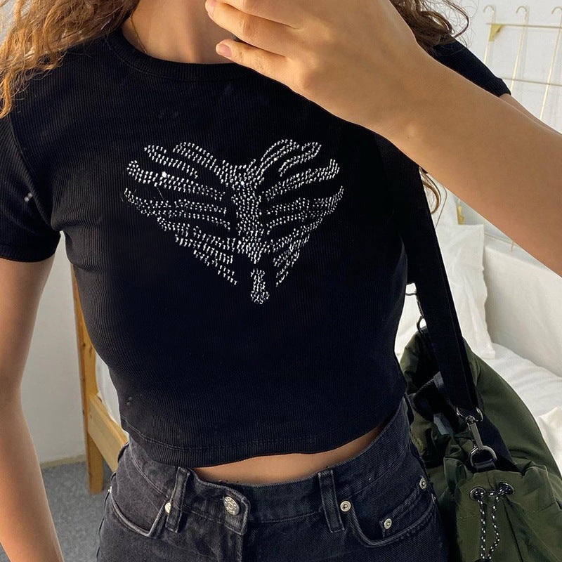 Trendy Damen Crop-Top mit Strass-Skelettmuster – Yara