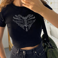Trendy Damen Crop-Top mit Strass-Skelettmuster – Yara
