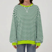 Oversized Striped Crew-Neck Sweatshirt - Holly