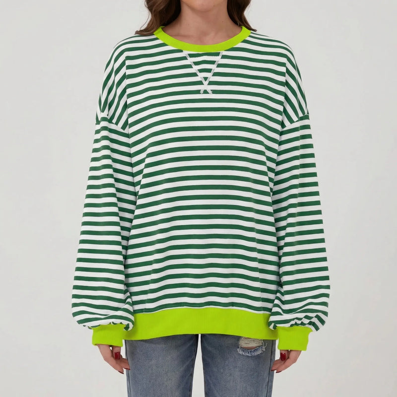 Oversized Striped Crew-Neck Sweatshirt - Holly