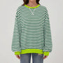 Oversized Striped Crew-Neck Sweatshirt - Holly
