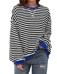 Oversized Striped Crew-Neck Sweatshirt - Holly