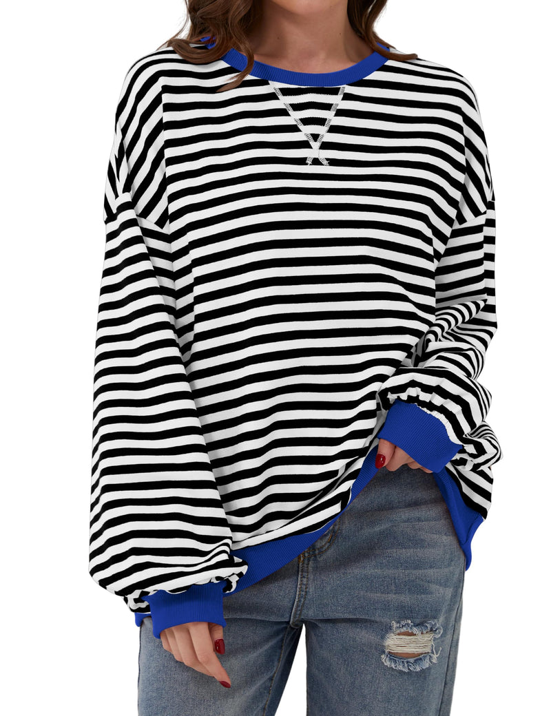 Oversized Striped Crew-Neck Sweatshirt - Holly