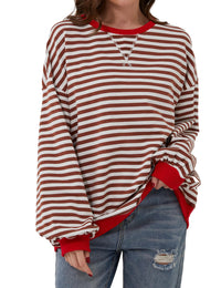 Oversized Striped Crew-Neck Sweatshirt - Holly