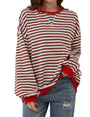 Oversized Striped Crew-Neck Sweatshirt - Holly