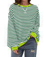 Oversized Striped Crew-Neck Sweatshirt - Holly