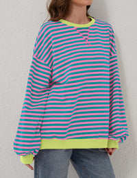 Oversized Striped Crew-Neck Sweatshirt - Holly