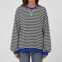 Oversized Striped Crew-Neck Sweatshirt - Holly