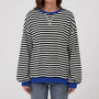 Oversized Striped Crew-Neck Sweatshirt - Holly