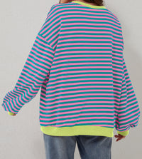 Oversized Striped Crew-Neck Sweatshirt - Holly
