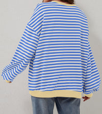 Oversized Striped Crew-Neck Sweatshirt - Holly