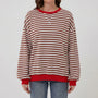 Oversized Striped Crew-Neck Sweatshirt - Holly