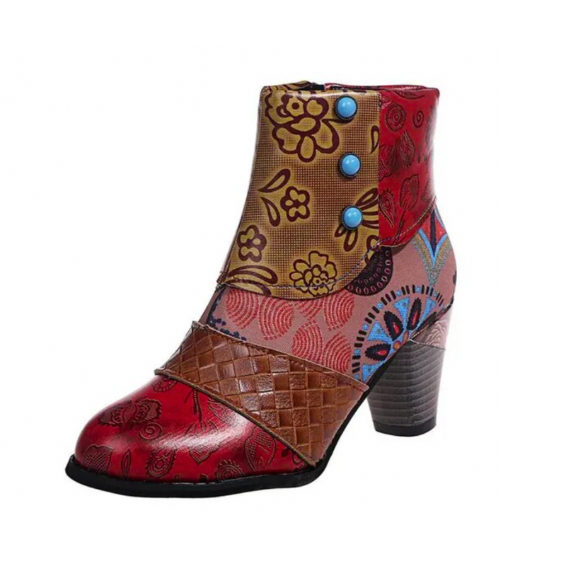 Patchwork Floral High Heel Boot - Rose
