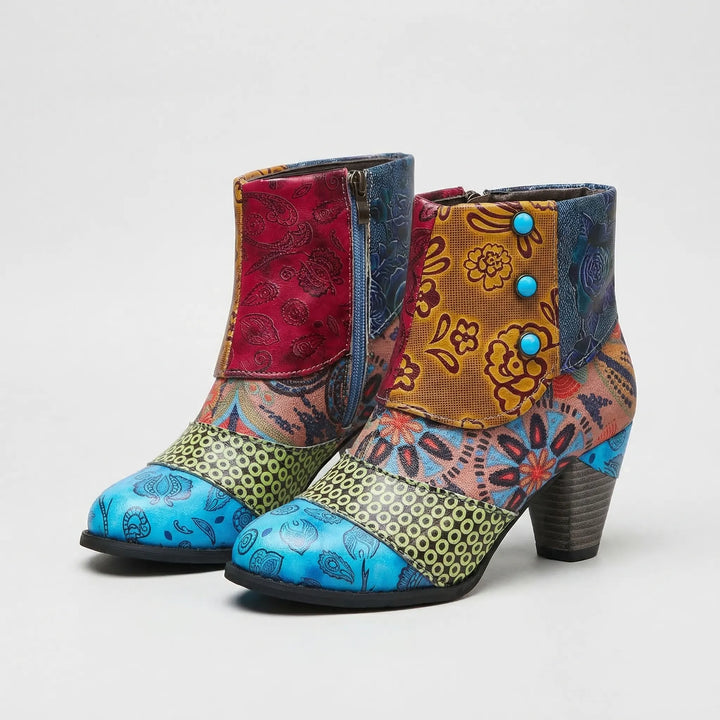 Patchwork Floral High Heel Boot - Rose
