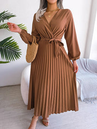 Pleated Maxi Dress With Lantern Sleeves - Ashley