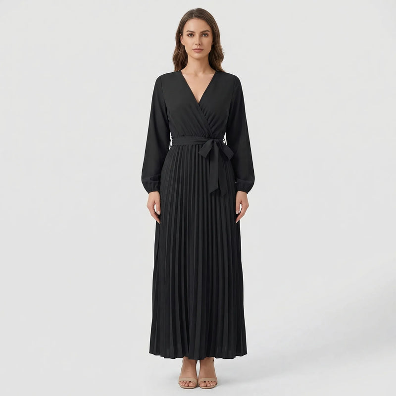 Pleated Maxi Dress With Lantern Sleeves - Ashley