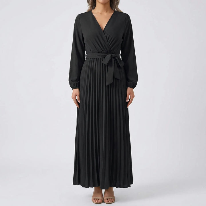 Pleated Maxi Dress With Lantern Sleeves - Ashley