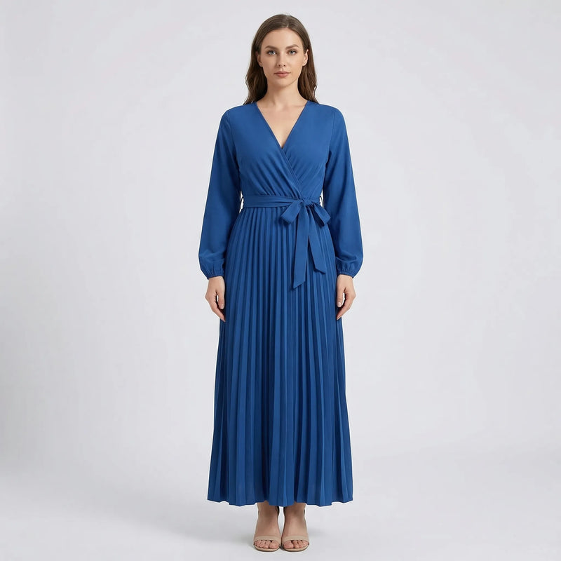 Pleated Maxi Dress With Lantern Sleeves - Ashley