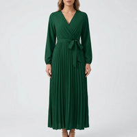 Pleated Maxi Dress With Lantern Sleeves - Ashley