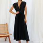Pleated Midi Dress With V-Neckline - Sandy