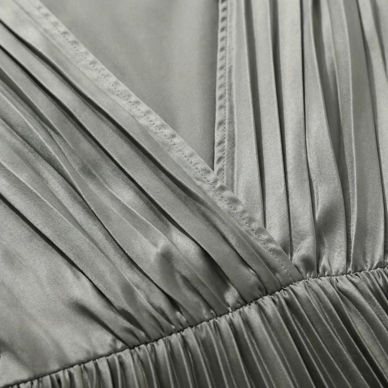 Pleated Midi Dress With V-Neckline - Sandy