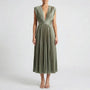 Pleated Midi Dress With V-Neckline - Sandy