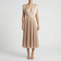 Pleated Midi Dress With V-Neckline - Sandy