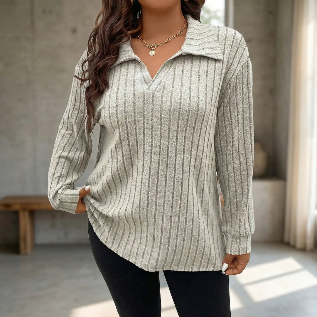 Plus-Size Geripptes Langarmshirt - Charlotte