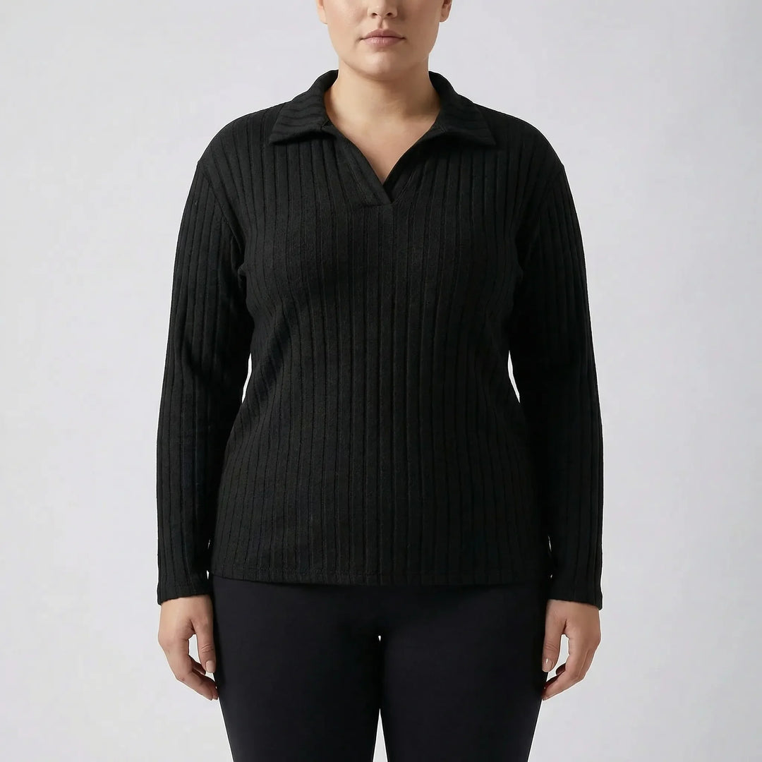 Plus-Size Geripptes Langarmshirt - Charlotte