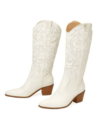 Pointed Toe Block Heel Cowboy Boot - Brandy