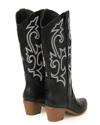 Pointed Toe Block Heel Cowboy Boot - Brandy