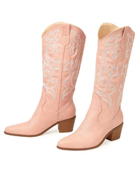 Pointed Toe Block Heel Cowboy Boot - Brandy