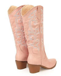 Pointed Toe Block Heel Cowboy Boot - Brandy
