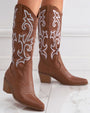 Pointed Toe Block Heel Cowboy Boot - Brandy