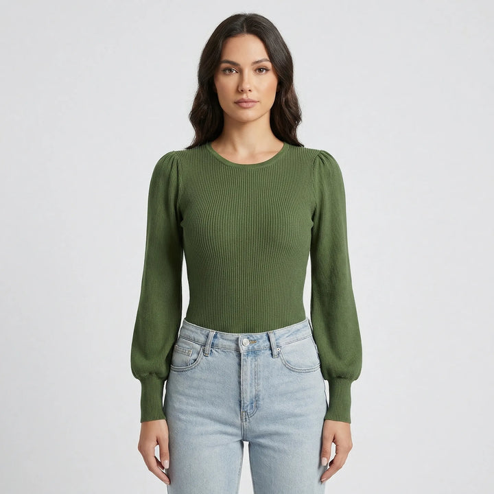 Ribbed Long-Sleeve Fitted Bodysuit - Lorena