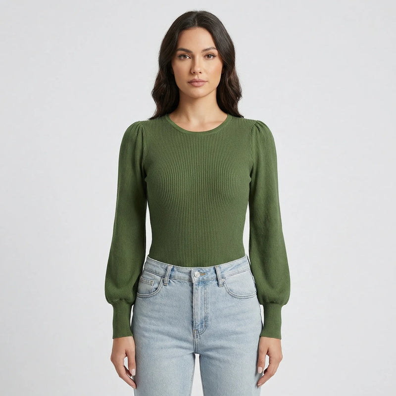 Ribbed Long-Sleeve Fitted Bodysuit - Lorena
