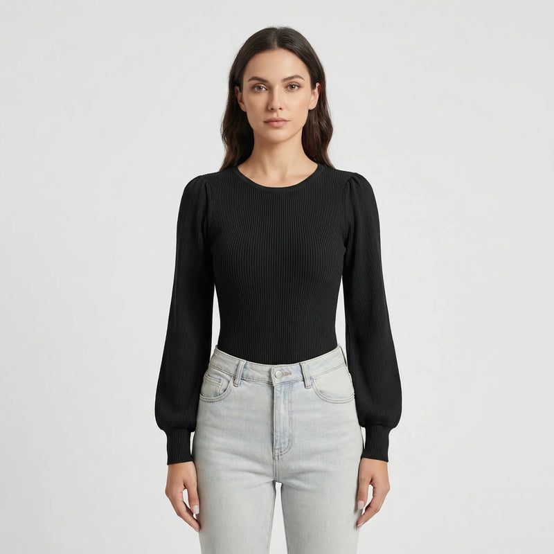 Ribbed Long-Sleeve Fitted Bodysuit - Lorena