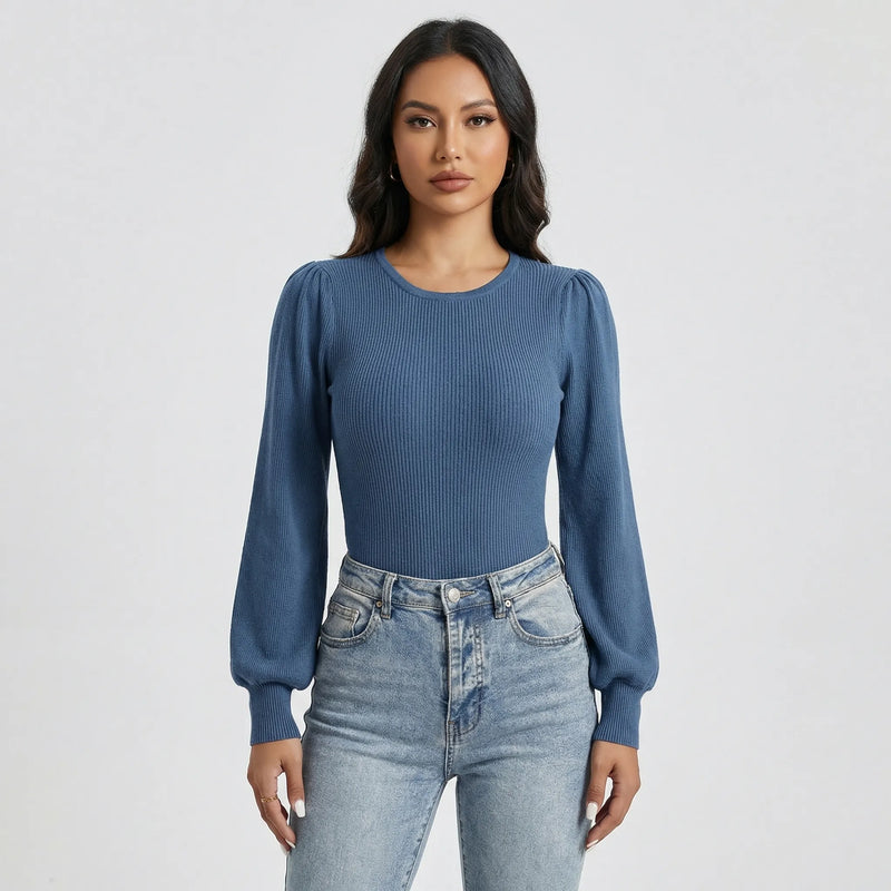 Ribbed Long-Sleeve Fitted Bodysuit - Lorena
