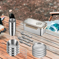 Camping Messgeschirr-Set aus Edelstahl mit Aufbewahrungsbox – CampSet